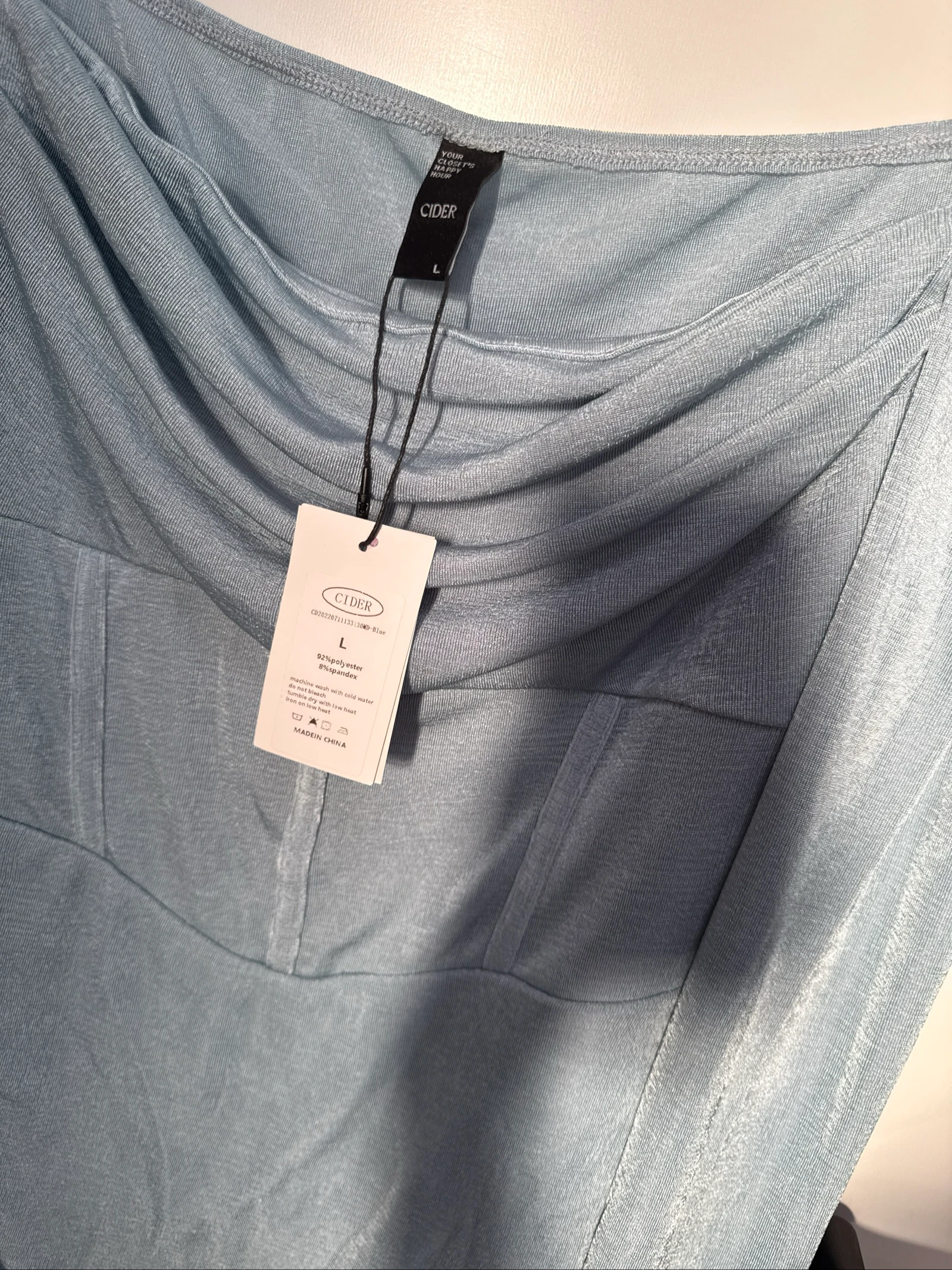 Vestido mini franzido Cider azul céu manga larga tamanho G novo com etiqueta – photo 5